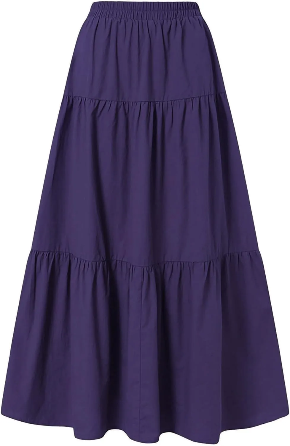 Womens Summer High Waist Boho Solid Color Maxi Skirt Casual Flowy Swing Tiered A Beach Long Skirts