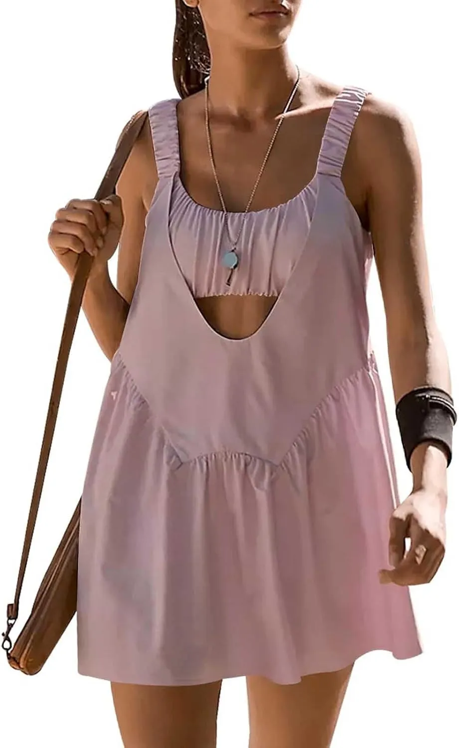 Womens Tennis Dress Built-in Bra and Shorts Cut Out Workout Outfits Athletic Dresses Teen Girls Activewear Dresses