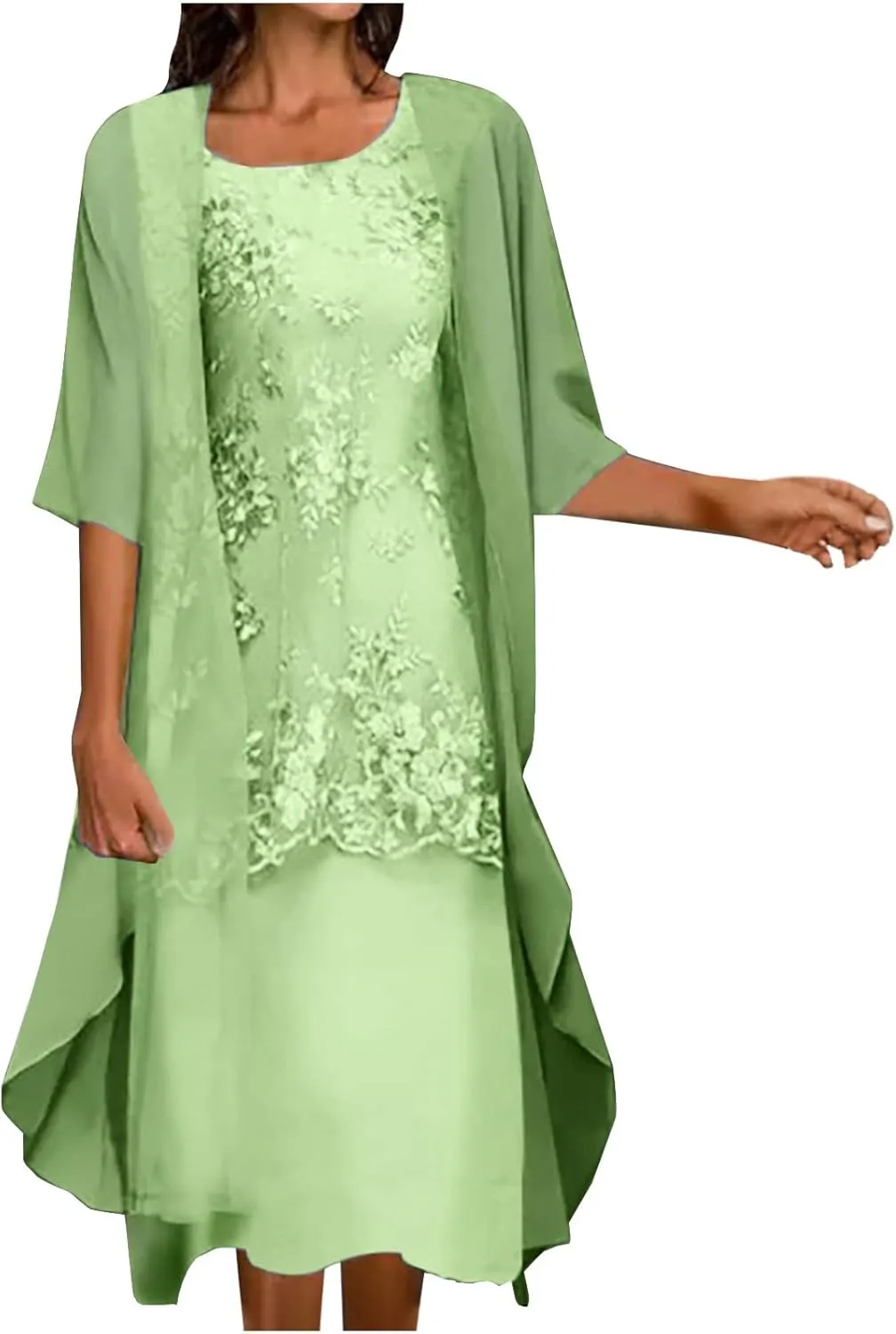 Womens Two-Piece Set Floral Print Midi Sleeveless Dress with Cardigan Chiffon Flowy Plus Size Wedding Guest Dresses