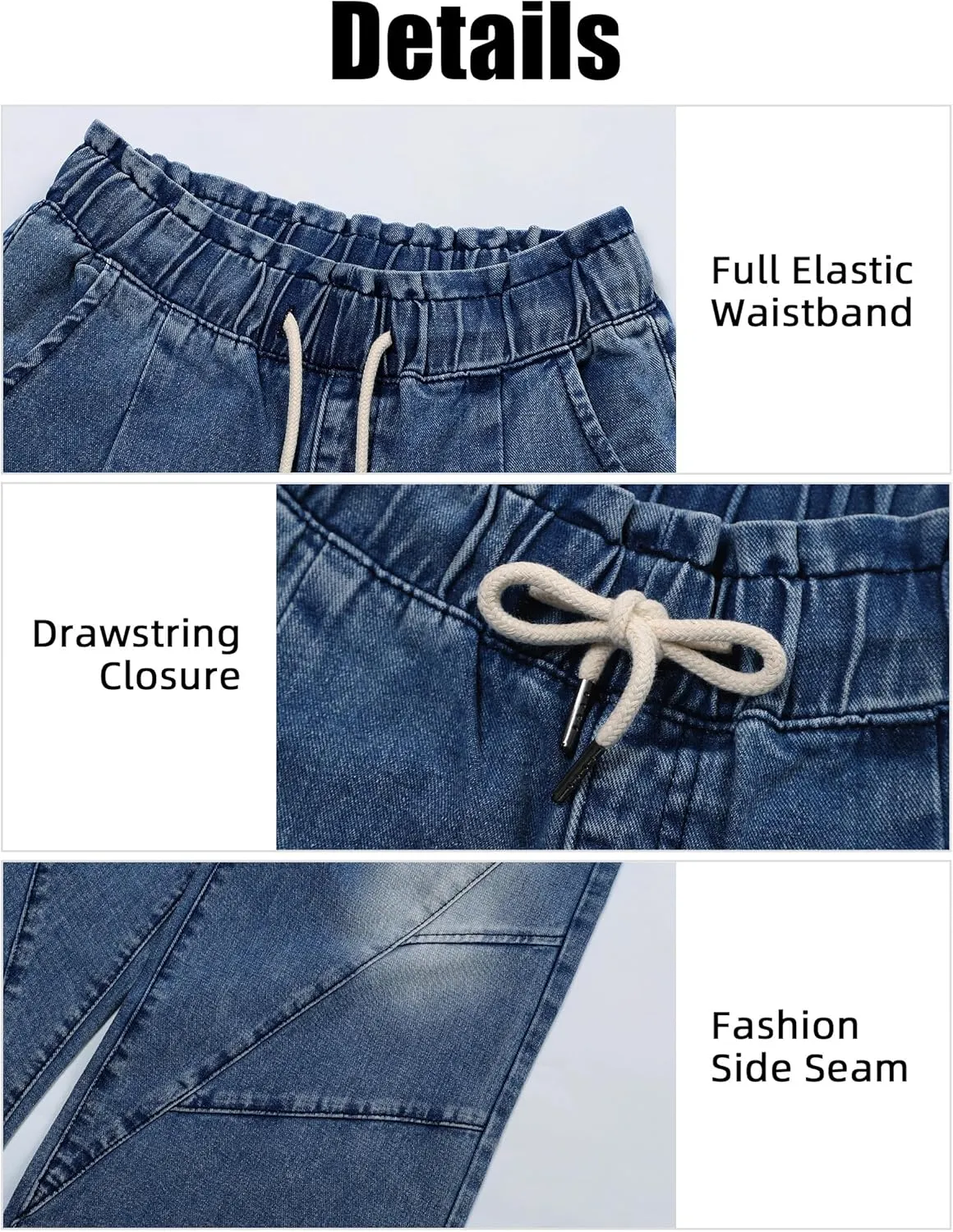 Women's Wide Leg Baggy Jeans Elastic High Waist Barrel Jean Loose Boyfriend Denim Pants with Drawstring