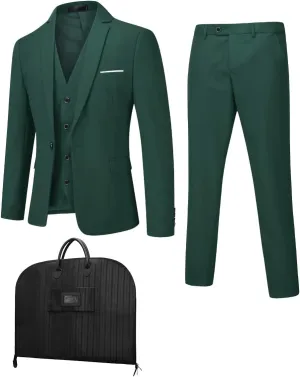 YFFUSHI Men's 3 Piece Suit Set Slim Fit One Button Solid Jacket Vest Pants with Suit Bags
