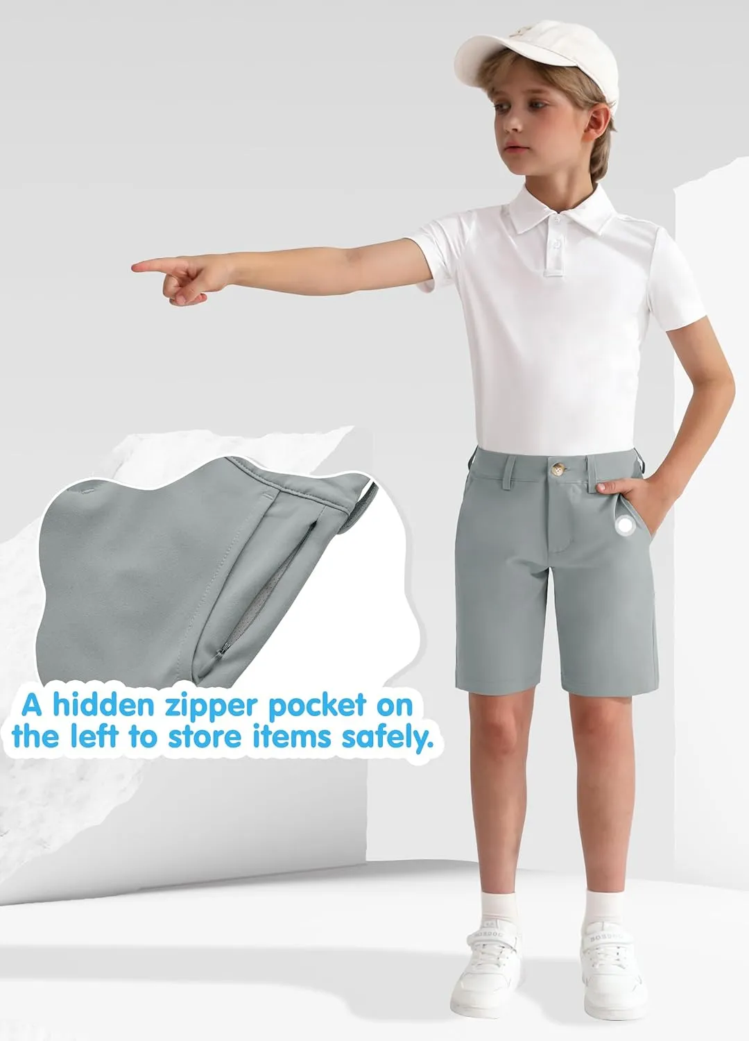 Youth Boys Golf Shorts Stretch Lightweight Kids School Uniform Clothes Flat Front Casual Khaki Hybrid Chino Dress Short